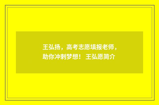 王弘扬，高考志愿填报老师，助你冲刺梦想！ 王弘愿简介