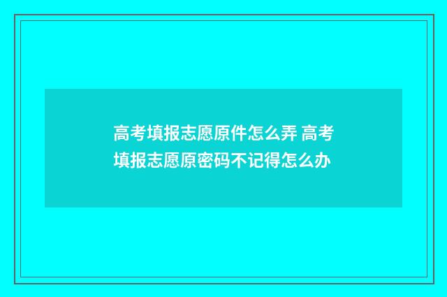 高考填报志愿原件怎么弄 高考填报志愿原密码不记得怎么办