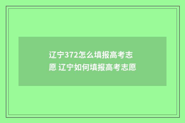 辽宁372怎么填报高考志愿 辽宁如何填报高考志愿