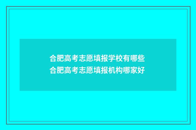 合肥高考志愿填报学校有哪些 合肥高考志愿填报机构哪家好