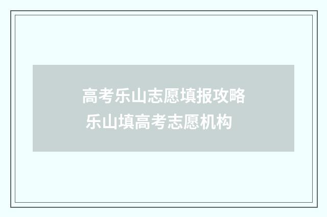 高考乐山志愿填报攻略 乐山填高考志愿机构