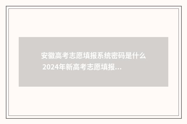 安徽高考志愿填报系统密码是什么 2024年新高考志愿填报规则