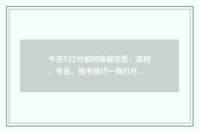 今天522分如何填报志愿，高校、专业、报考技巧一网打尽 582分