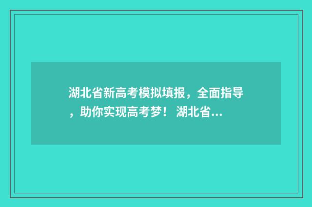 湖北省新高考模拟填报，全面指导，助你实现高考梦！ 湖北省新高考模拟