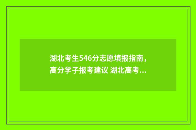 湖北考生546分志愿填报指南，高分学子报考建议 湖北高考分数543