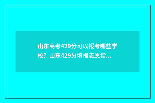 山东高考429分可以报考哪些学校？山东429分填报志愿指南 山东高考449分多少名