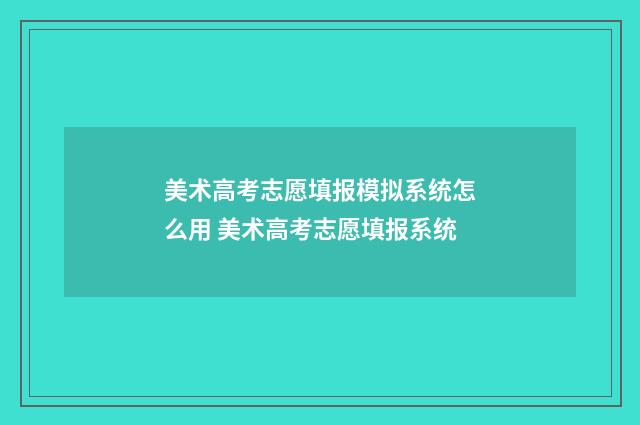 美术高考志愿填报模拟系统怎么用 美术高考志愿填报系统