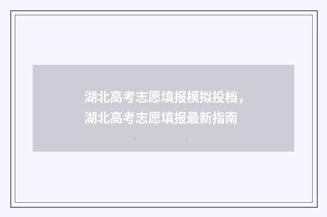 湖北高考志愿填报模拟投档，湖北高考志愿填报最新指南