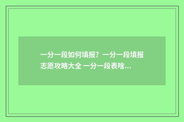 一分一段如何填报？一分一段填报志愿攻略大全 一分一段表啥意思