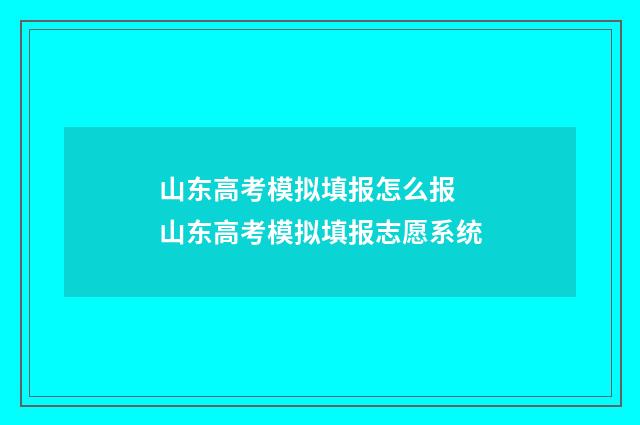 山东高考模拟填报怎么报 山东高考模拟填报志愿系统