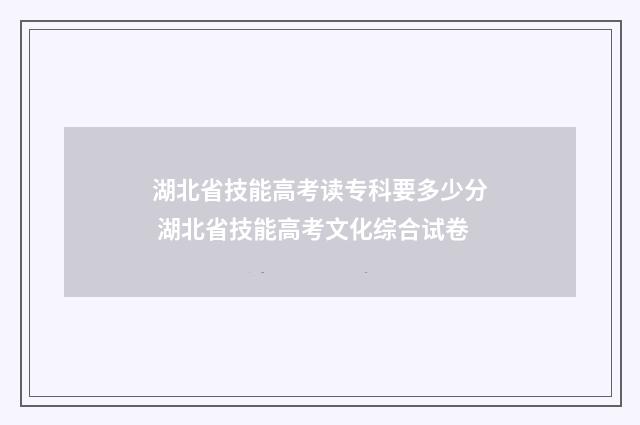 湖北省技能高考读专科要多少分 湖北省技能高考文化综合试卷