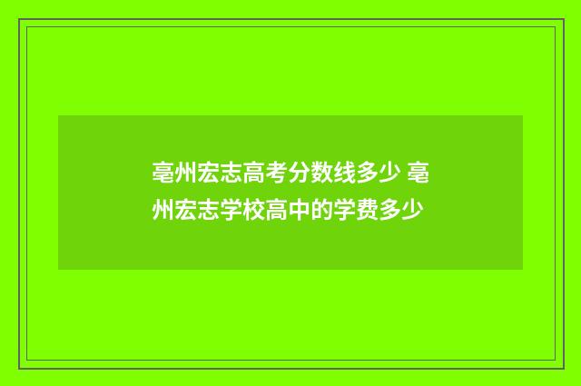 亳州宏志高考分数线多少 亳州宏志学校高中的学费多少