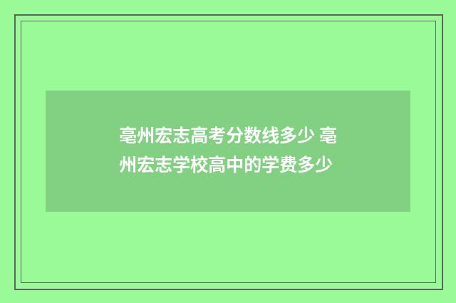 亳州宏志高考分数线多少 亳州宏志学校高中的学费多少