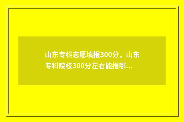 山东专科志愿填报300分，山东专科院校300分左右能报哪些学校 山东专科志愿填报是几号
