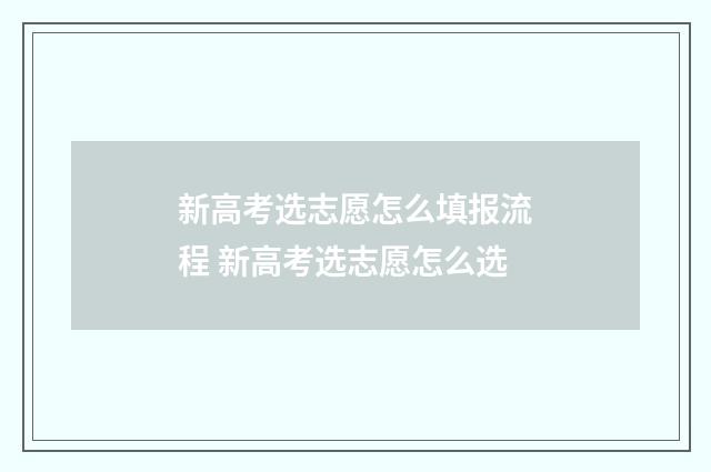 新高考选志愿怎么填报流程 新高考选志愿怎么选