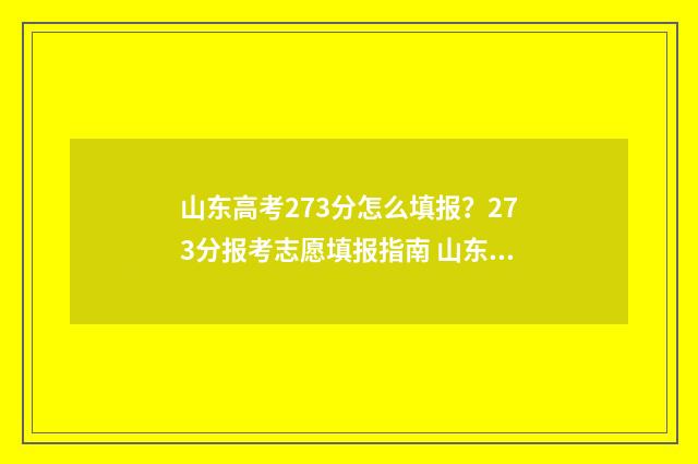 山东高考273分怎么填报？273分报考志愿填报指南 山东高考273分怎么样啊