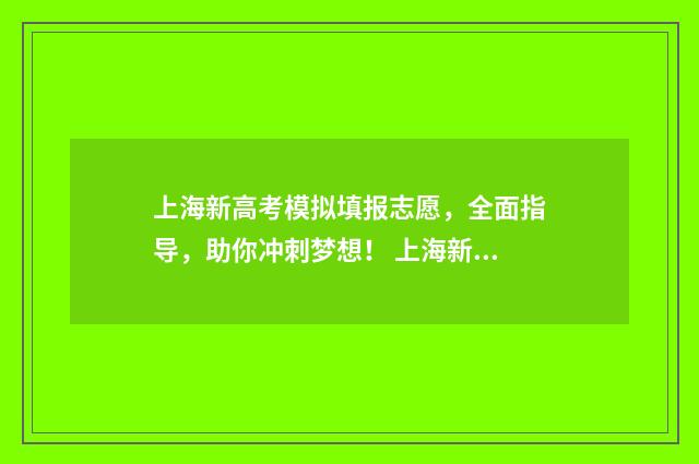 上海新高考模拟填报志愿，全面指导，助你冲刺梦想！ 上海新高考全真模拟卷
