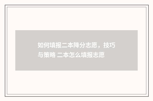 如何填报二本降分志愿，技巧与策略 二本怎么填报志愿
