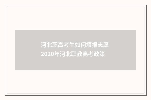 河北职高考生如何填报志愿 2020年河北职教高考政策