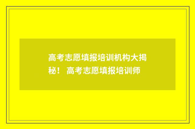 高考志愿填报培训机构大揭秘！ 高考志愿填报培训师