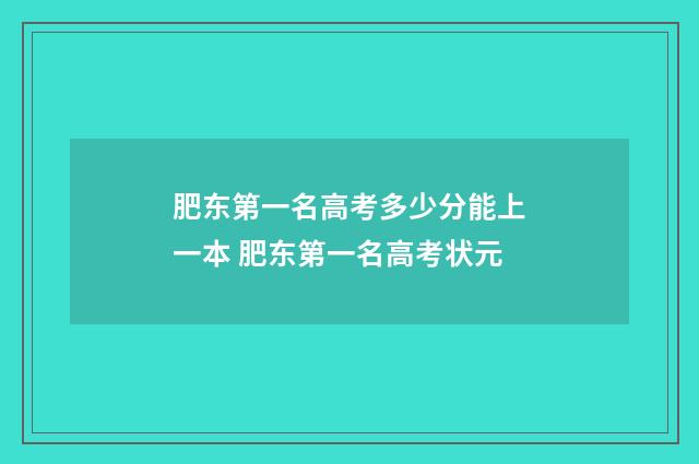 肥东第一名高考多少分能上一本 肥东第一名高考状元
