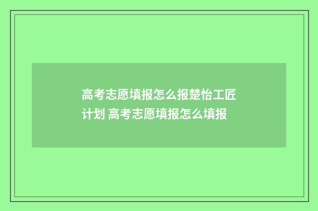 高考志愿填报怎么报楚怡工匠计划 高考志愿填报怎么填报