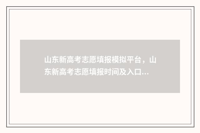 山东新高考志愿填报模拟平台，山东新高考志愿填报时间及入口 山东新高考志愿录取规则