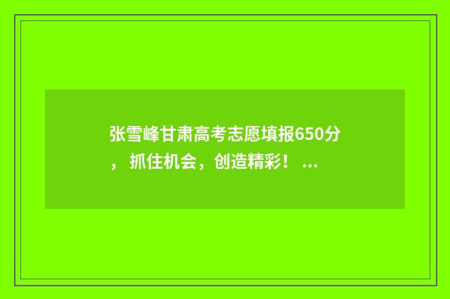 张雪峰甘肃高考志愿填报650分， 抓住机会，创造精彩！ 张雪峰甘肃高考10000名