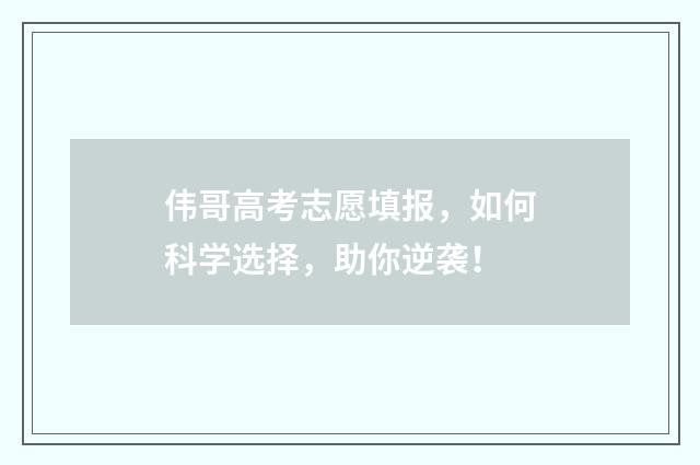 伟哥高考志愿填报，如何科学选择，助你逆袭！