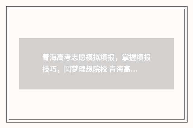 青海高考志愿模拟填报，掌握填报技巧，圆梦理想院校 青海高考志愿模拟系统