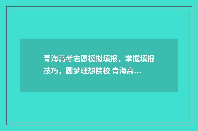 青海高考志愿模拟填报，掌握填报技巧，圆梦理想院校 青海高考志愿模拟系统
