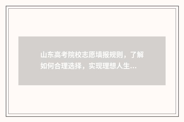 山东高考院校志愿填报规则，了解如何合理选择，实现理想人生！ 山东高考志愿录取顺序图解