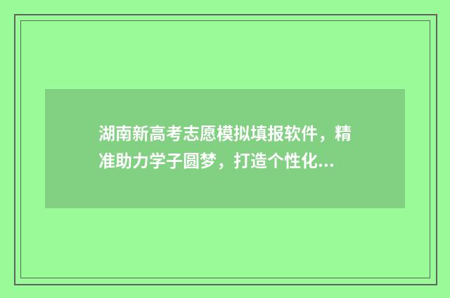 湖南新高考志愿模拟填报软件，精准助力学子圆梦，打造个性化升学方案！ 湖南新高考志愿填报详细步骤
