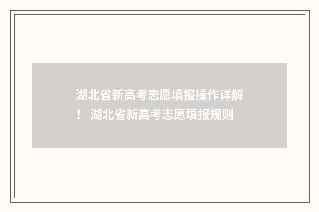 湖北省新高考志愿填报操作详解！ 湖北省新高考志愿填报规则