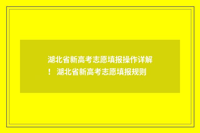 湖北省新高考志愿填报操作详解！ 湖北省新高考志愿填报规则