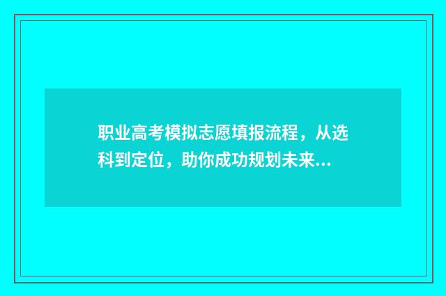 职业高考模拟志愿填报流程，从选科到定位，助你成功规划未来！ 职教高考模拟试卷