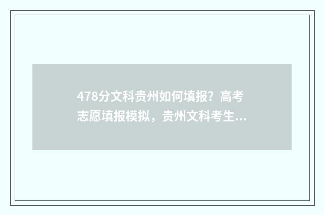 478分文科贵州如何填报？高考志愿填报模拟，贵州文科考生必看 贵州文科479