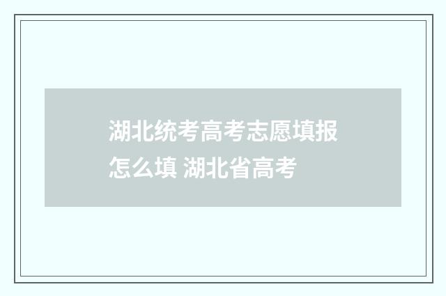 湖北统考高考志愿填报怎么填 湖北省高考