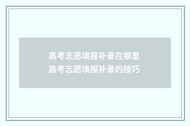 高考志愿填报补录在哪里 高考志愿填报补录的技巧