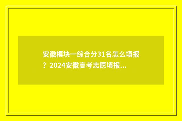 安徽模块一综合分31名怎么填报？2024安徽高考志愿填报指南 安徽省模块一综合分
