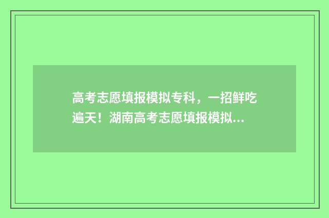 高考志愿填报模拟专科，一招鲜吃遍天！湖南高考志愿填报模拟终极指南 高考志愿填报模拟
