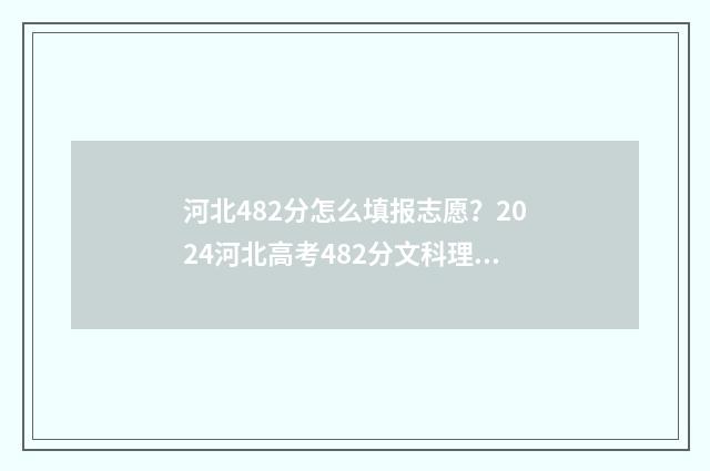 河北482分怎么填报志愿？2024河北高考482分文科理科填报志愿指南 河北482分能上几本