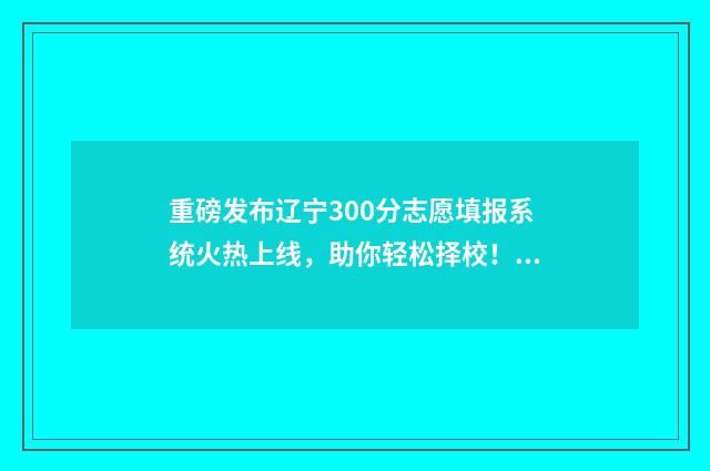重磅发布辽宁300分志愿填报系统火热上线，助你轻松择校！ 12.27辽宁