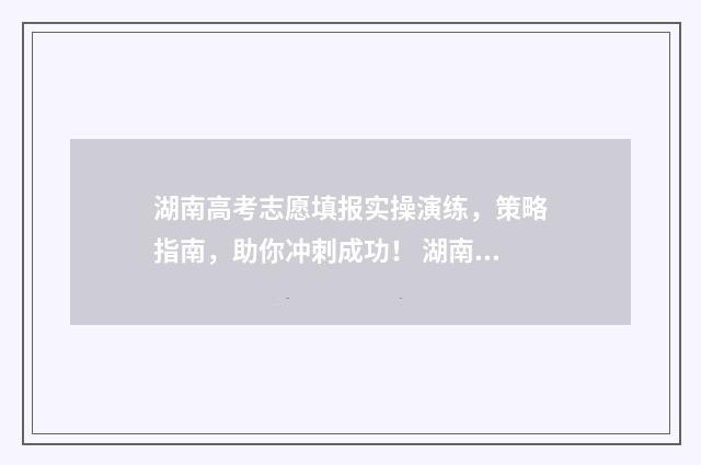 湖南高考志愿填报实操演练，策略指南，助你冲刺成功！ 湖南高考志愿填报指南2024