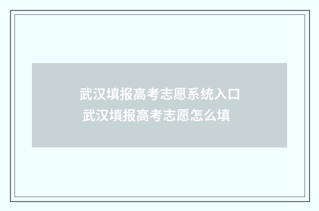 武汉填报高考志愿系统入口 武汉填报高考志愿怎么填