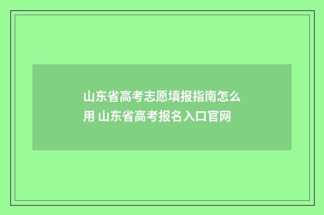山东省高考志愿填报指南怎么用 山东省高考报名入口官网