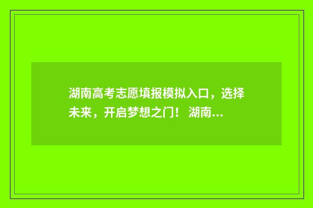 湖南高考志愿填报模拟入口，选择未来，开启梦想之门！ 湖南高考志愿填报指南2024