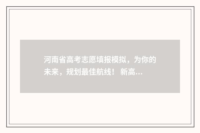 河南省高考志愿填报模拟，为你的未来，规划最佳航线！ 新高考志愿网