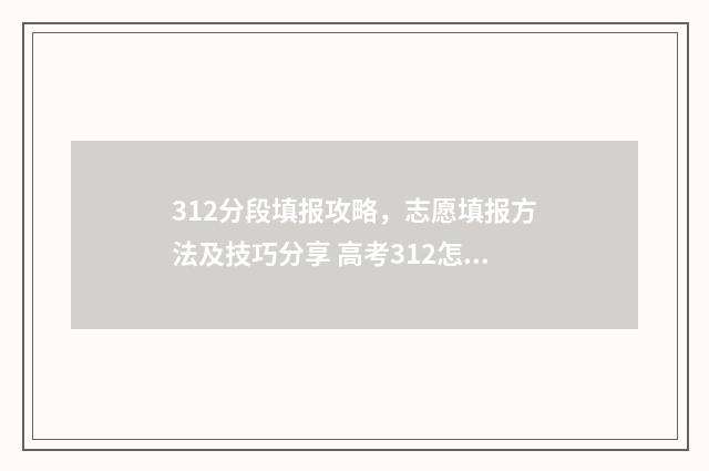 312分段填报攻略，志愿填报方法及技巧分享 高考312怎么算分
