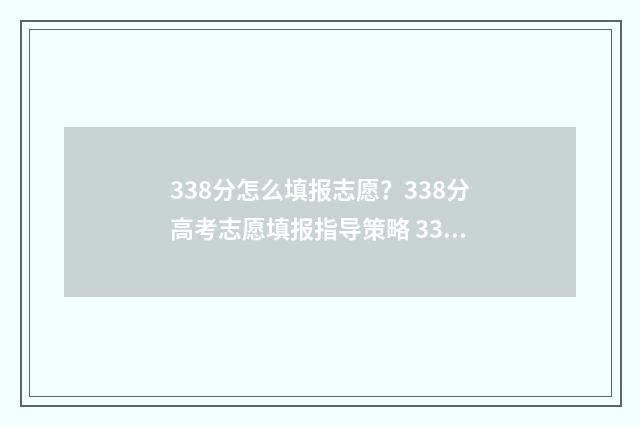 338分怎么填报志愿？338分高考志愿填报指导策略 338分可以上什么学校